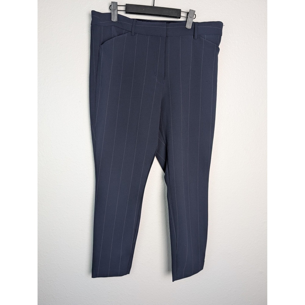 Express Pants Womens 14 Blue Striped Twill Slim High Rise Stretch Pockets Zip